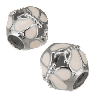 Bead with large draw-through cut bow tie with pink enamel surgical steel