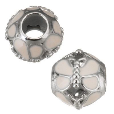 Korálek s velkým průvlekem prořezávaný motýlek s růžovým emailem chirurgická ocel