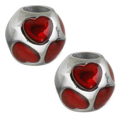Large bead with hearts selection of three surgical steel variants