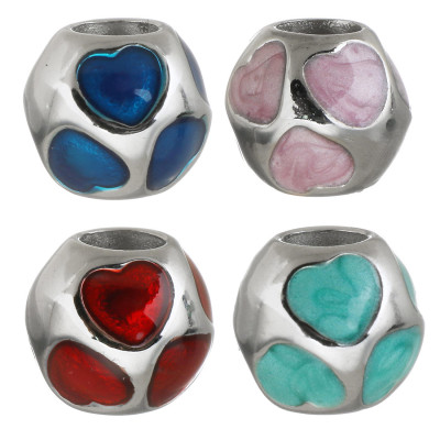 Large bead with hearts selection of three surgical steel variants