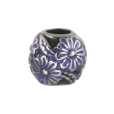 Bead with purple enamel flower made of surgical steel