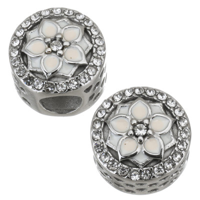 Bead with pink flower and rhinestones Crystal surgical steel