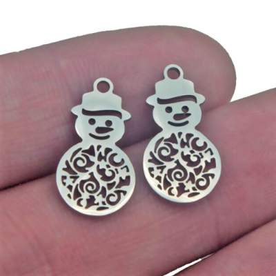 Surgical steel snowman pendant two color combinations