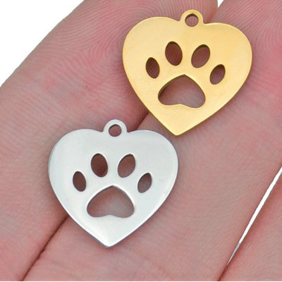 Heart-shaped pendant with a paw made of surgical steel two color combinations