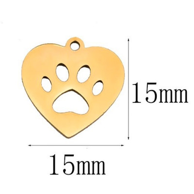 Heart-shaped pendant with a paw made of surgical steel two color combinations