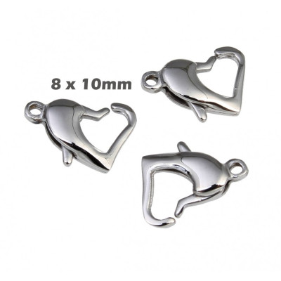 Polished 316 Stainless Steel Lobster Claw Clasps Heart 8 x 10mm