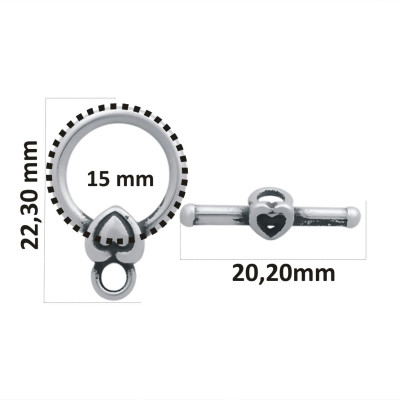 316 Stainless Steel Toggle Clasps heart old silver plating
