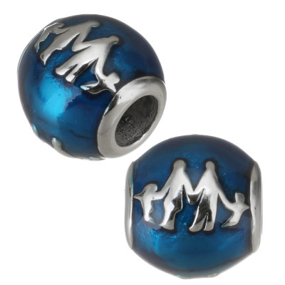 Bead with depicted family made of surgical steel two color variants