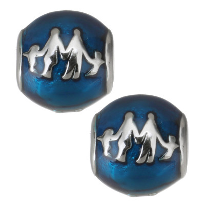 Bead with depicted family made of surgical steel two color variants