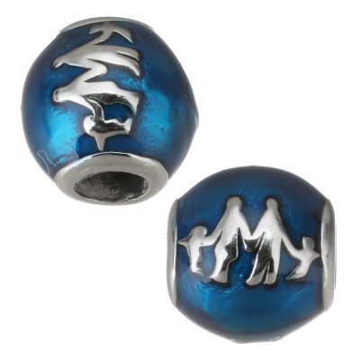 Bead with depicted family made of surgical steel two color variants