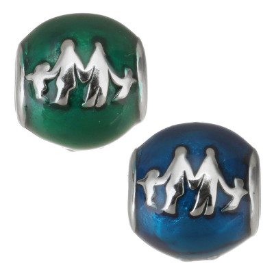 Bead with depicted family made of surgical steel two color variants