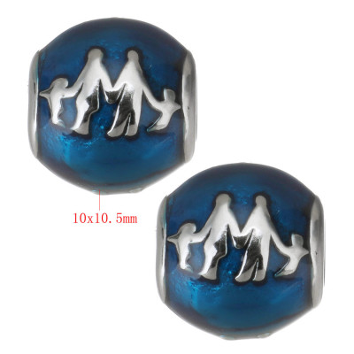 Bead with depicted family made of surgical steel two color variants