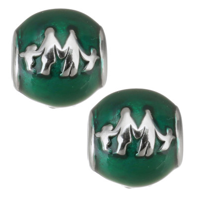 Bead with depicted family made of surgical steel two color variants