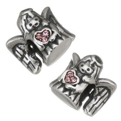 Angel bead with pink heart surgical steel