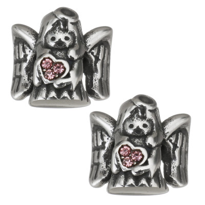 Angel bead with pink heart surgical steel