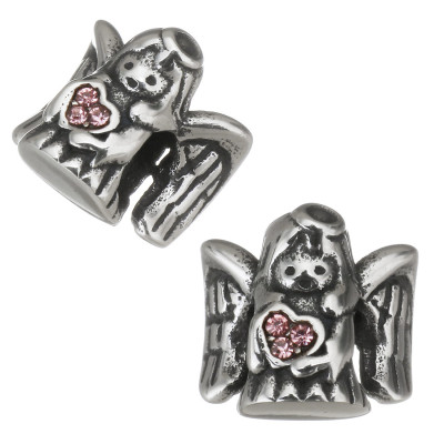 Angel bead with pink heart surgical steel