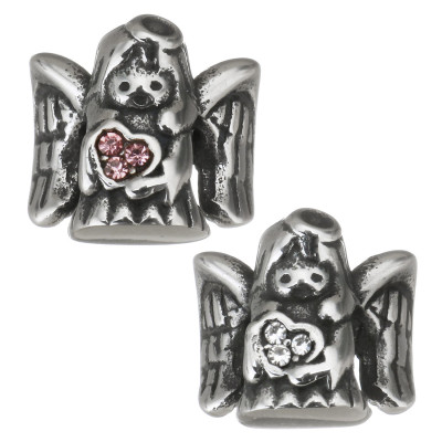 Angel bead with pink heart surgical steel