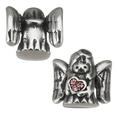 Angel bead with pink heart surgical steel