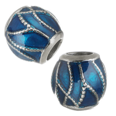 Red bead decorated with ornament made of surgical steel