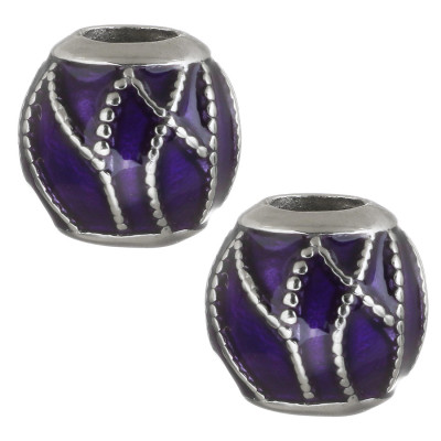 Red bead decorated with ornament made of surgical steel