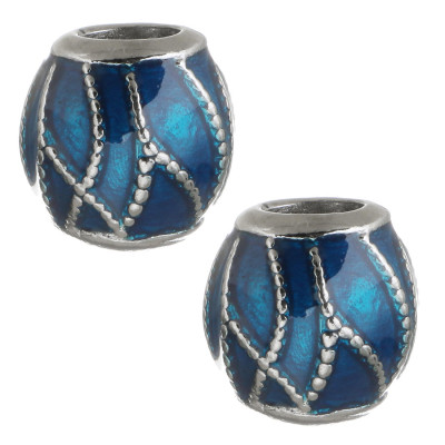 Red bead decorated with ornament made of surgical steel