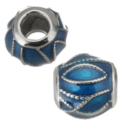 Red bead decorated with ornament made of surgical steel