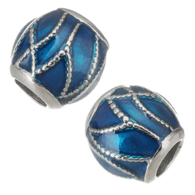 Red bead decorated with ornament made of surgical steel