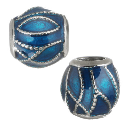 Red bead decorated with ornament made of surgical steel