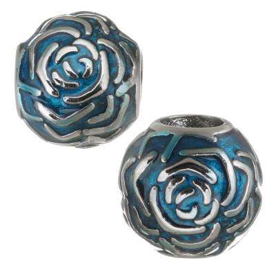 Red bead decorated with surgical steel rose shaped ornaments