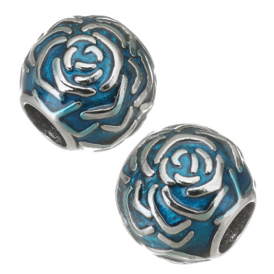 Red bead decorated with surgical steel rose shaped ornaments