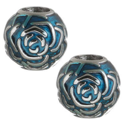 Red bead decorated with surgical steel rose shaped ornaments