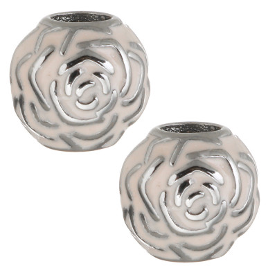 Red bead decorated with surgical steel rose shaped ornaments