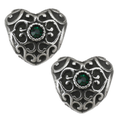 Bead heart with ornaments and chaton 4 color combination surgical steel