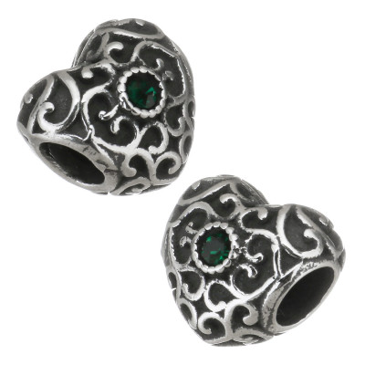 Bead heart with ornaments and chaton 4 color combination surgical steel