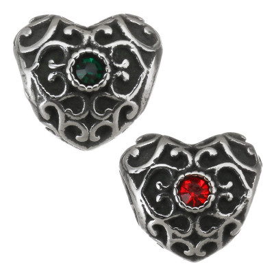 Bead heart with ornaments and chaton 4 color combination surgical steel