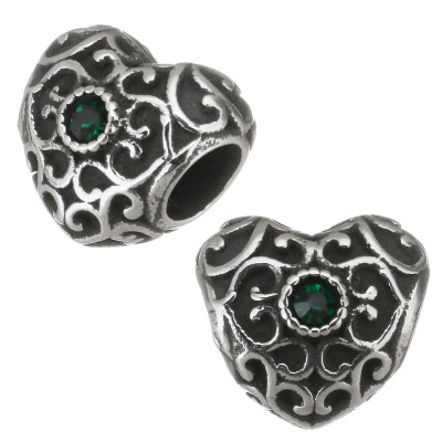 Bead heart with ornaments and chaton 4 color combination surgical steel