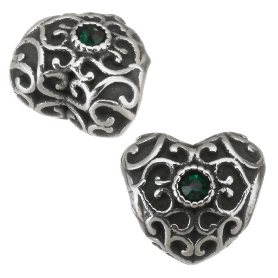 Bead heart with ornaments and chaton 4 color combination surgical steel