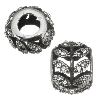 Bead with leafs planted with chatons Crystal surgical steel