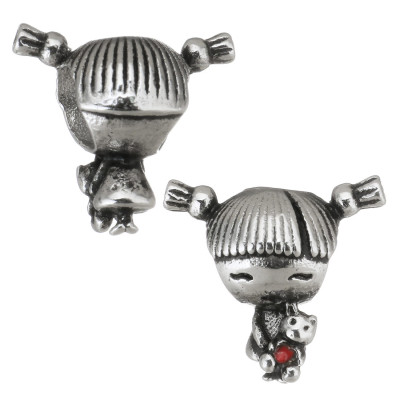 Little girl bead with pigtails and surgical steel teddy bear