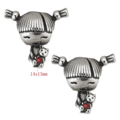 Little girl bead with pigtails and surgical steel teddy bear