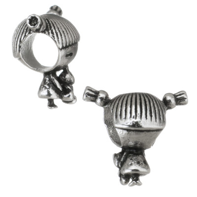 Little girl bead with pigtails and surgical steel teddy bear