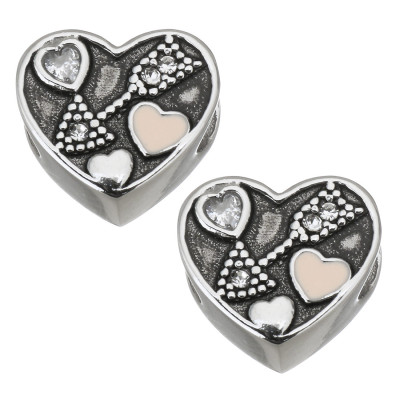 Heart bead with Cupid's arrow and small surgical steel hearts