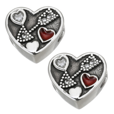 Heart bead with Cupid's arrow and small surgical steel hearts