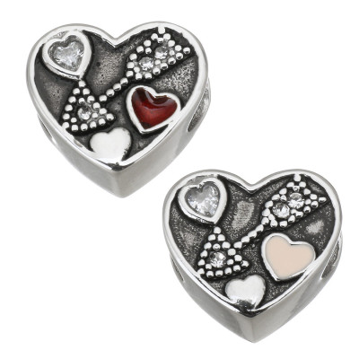 316 Stainless steel bead Heart with Cupid with arrow and small hearts