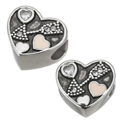 Heart bead with Cupid's arrow and small surgical steel hearts