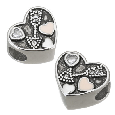 Heart bead with Cupid's arrow and small surgical steel hearts