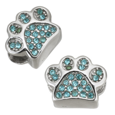 Paw-shaped bead decorated with rhinestones made of surgical steel
