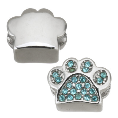 Paw-shaped bead decorated with rhinestones made of surgical steel
