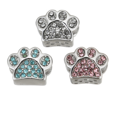 Paw-shaped bead decorated with rhinestones made of surgical steel