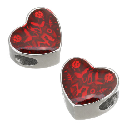 Red heart bead made of surgical steel